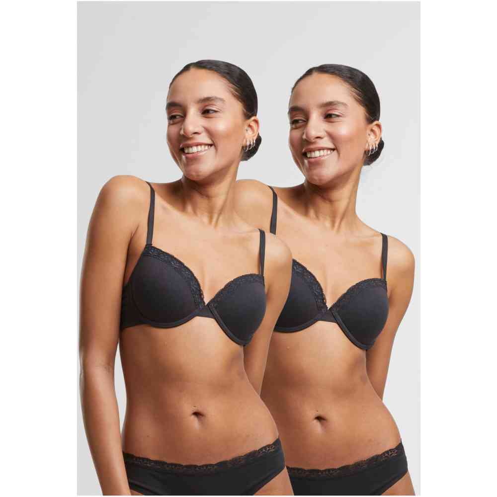 Urban Classics - Basic Cotton Lace 2Pack BH - Zwart/Zwart